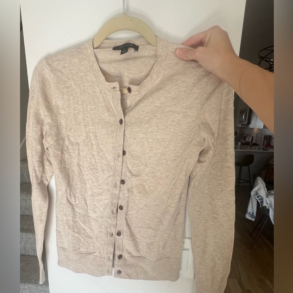 Ann Taylor Beige Button-Up Cardigan